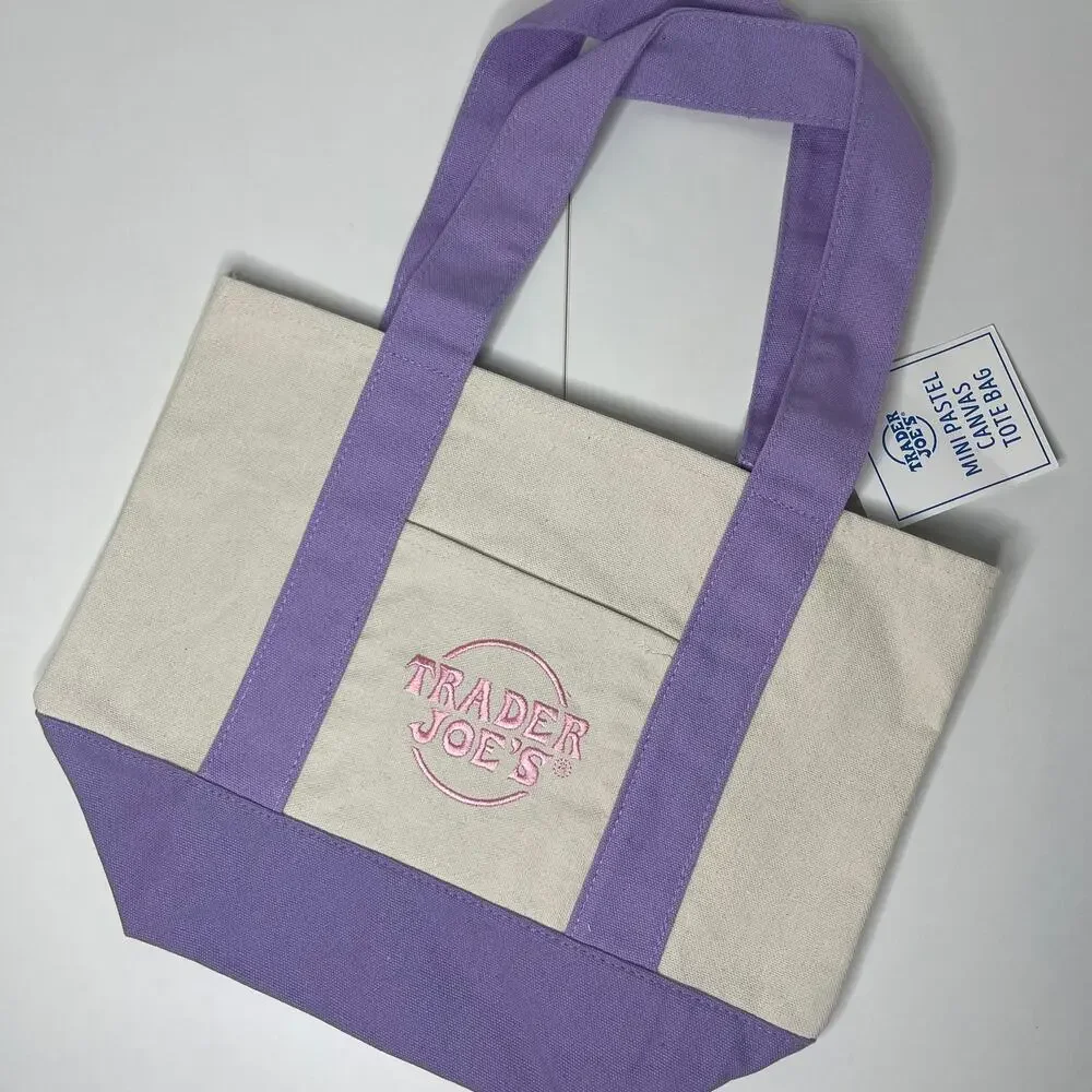 Set of 4! — Trader Joe’s Canvas Tote Bags — Large Size NAVY BLUE + Mini PASTELS!